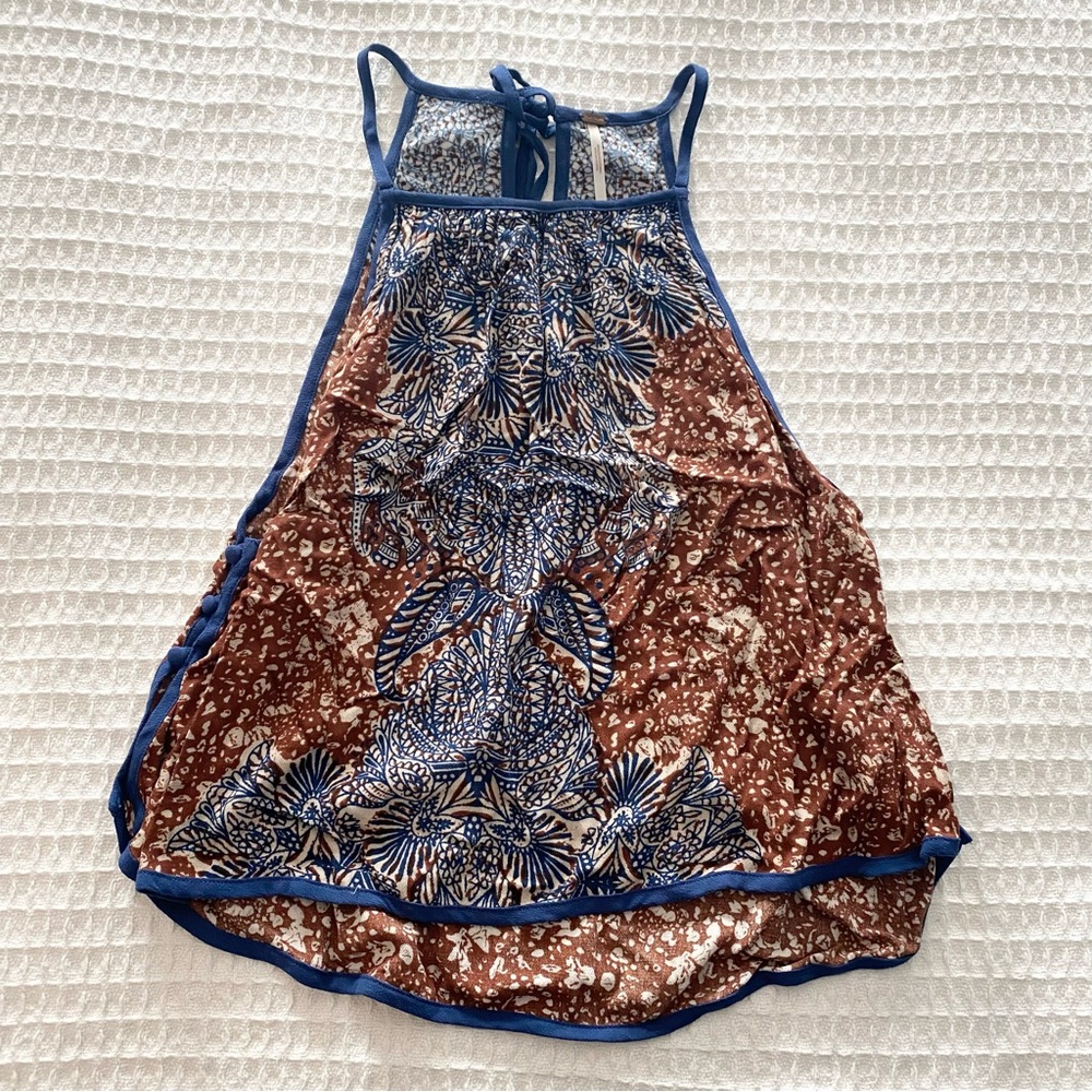 Free People brown and blue printed crop top size Medium